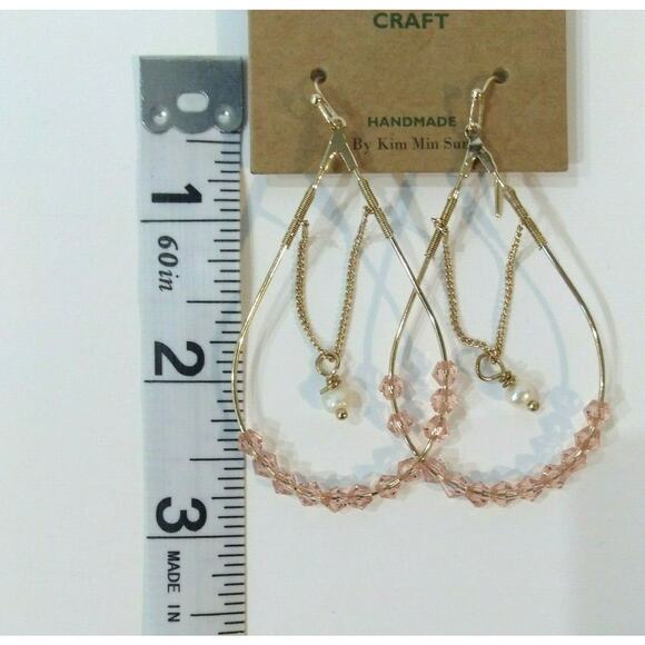 Mia Gold Faux Pearl & Bead Teardrop Dangle Hook Earrings Handmade Kim Min Sun - Picture 2 of 8